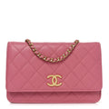 Chanel Caviar Quilted Textured CC Wallet On Chain WOC Pink