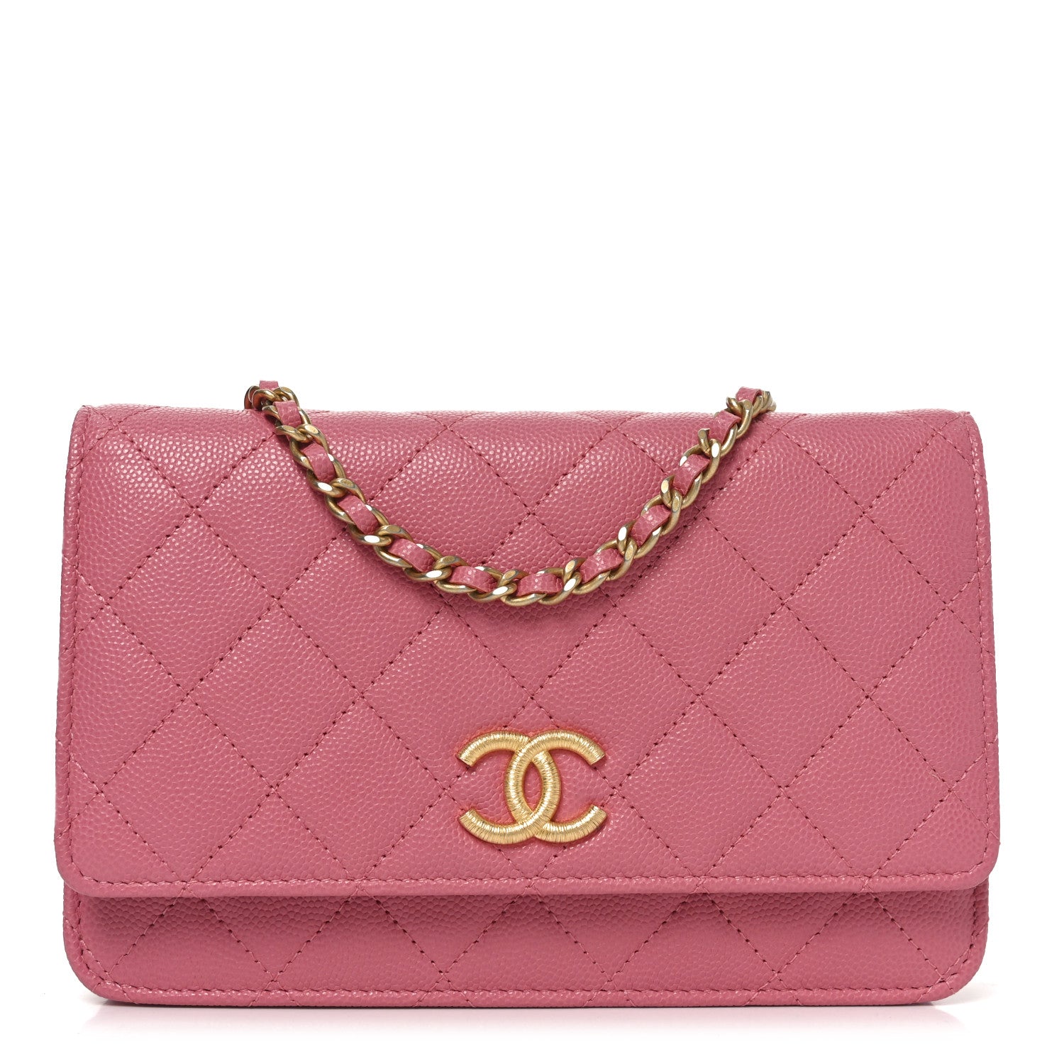 Chanel Caviar Quilted Textured CC Wallet On Chain WOC Pink