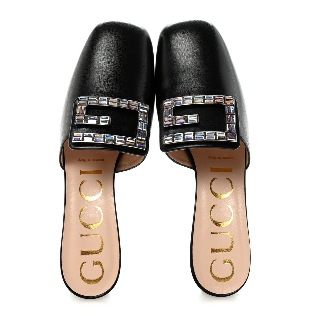 Gucci Malaga Kid Crystal Square G Madelyn 60mm Mules 37.5 Black