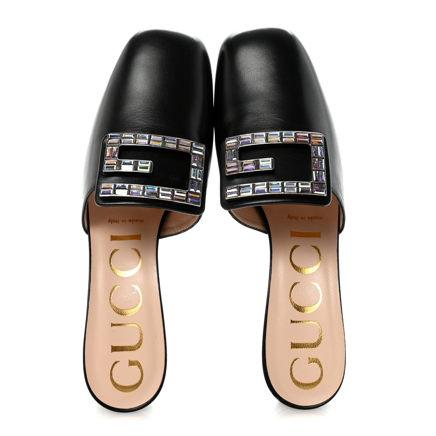 Gucci Malaga Kid Crystal Square G Madelyn 60mm Mules 37.5 Black