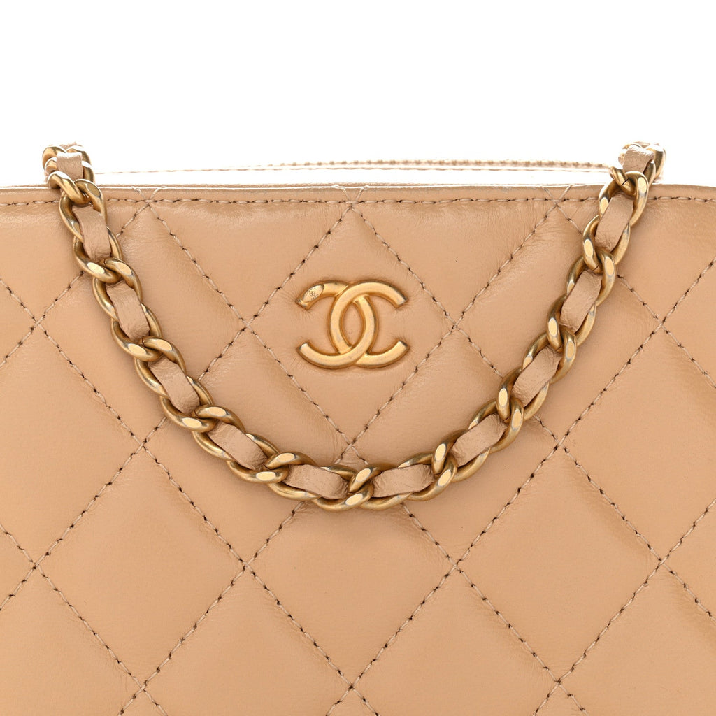 Chanel Lambskin Quilted CC Pearl Crush Camera Case Beige