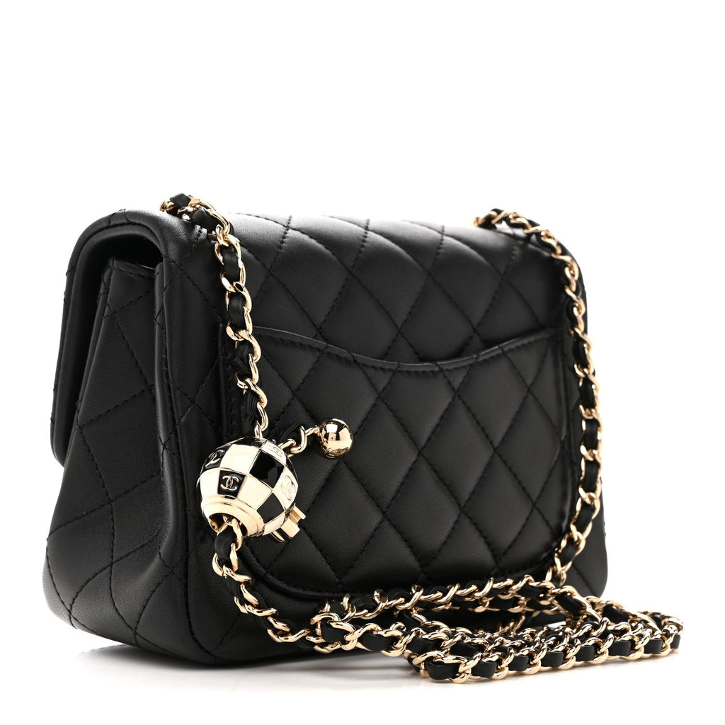 Chanel Lambskin Quilted Enamel Mini Pearl Crush Flap Black