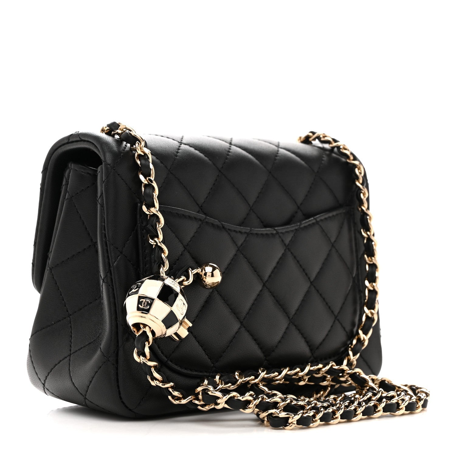 Chanel Lambskin Quilted Enamel Mini Pearl Crush Flap Black