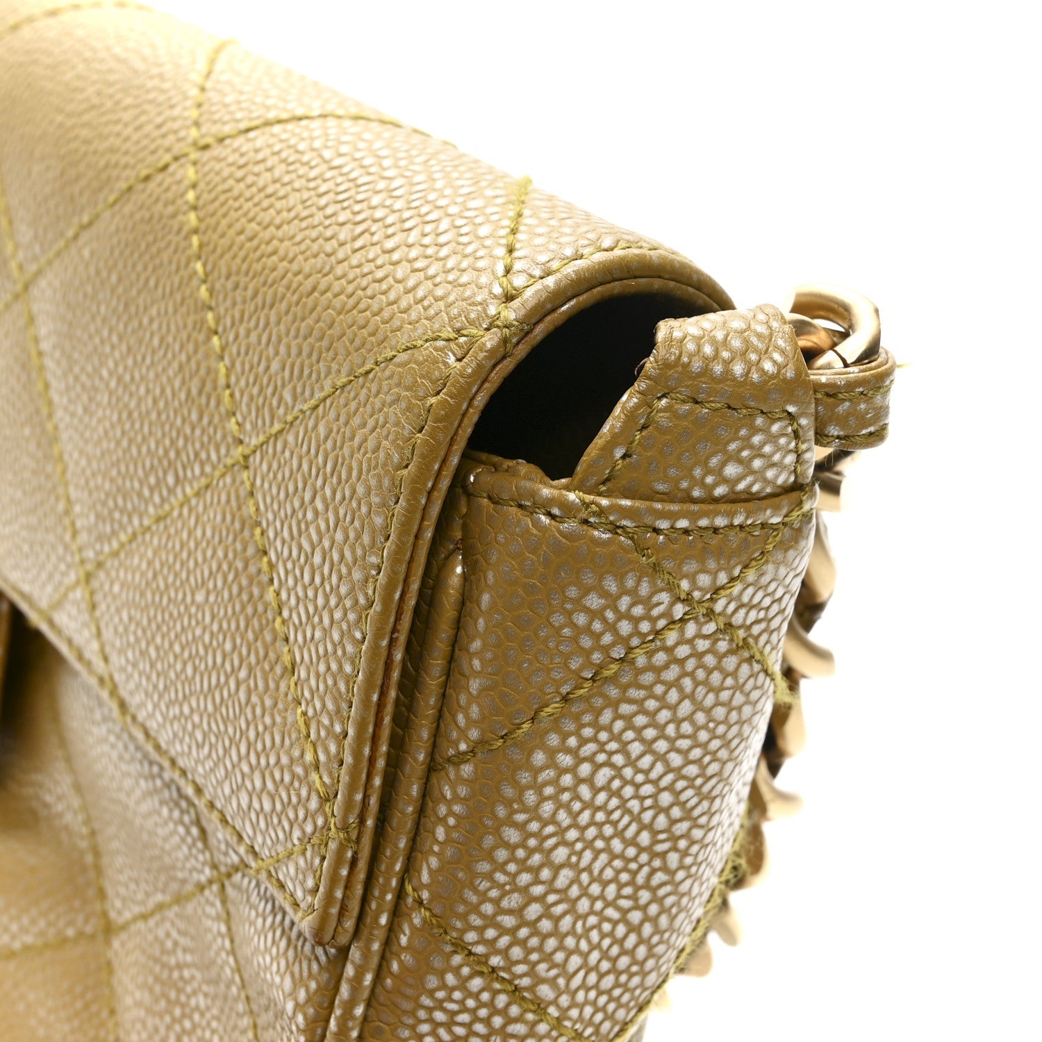 Chanel Metallic Caviar Quilted Medium Single Flap Beige