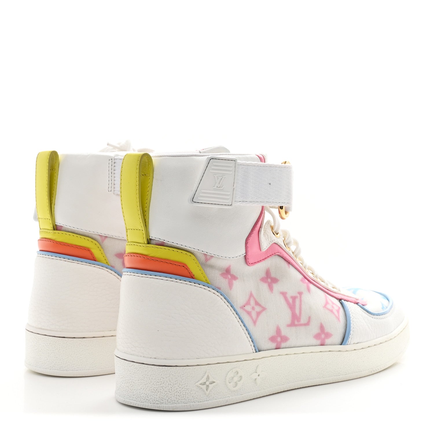 Louis Vuitton Calfskin Nylon Mesh Monogram Womens Boombox High Top Sneakers 37 Bleu Rose