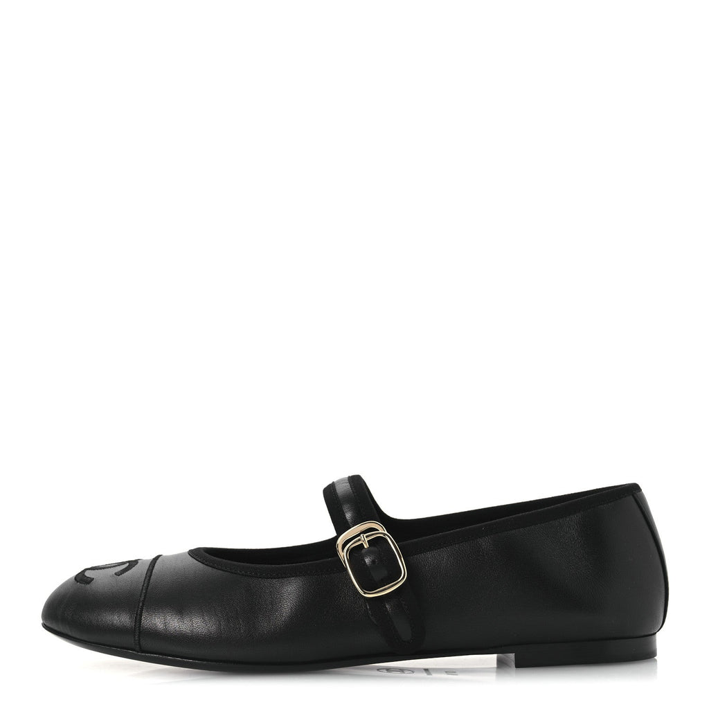 Lambskin Mary Jane Flats 37.5 Black