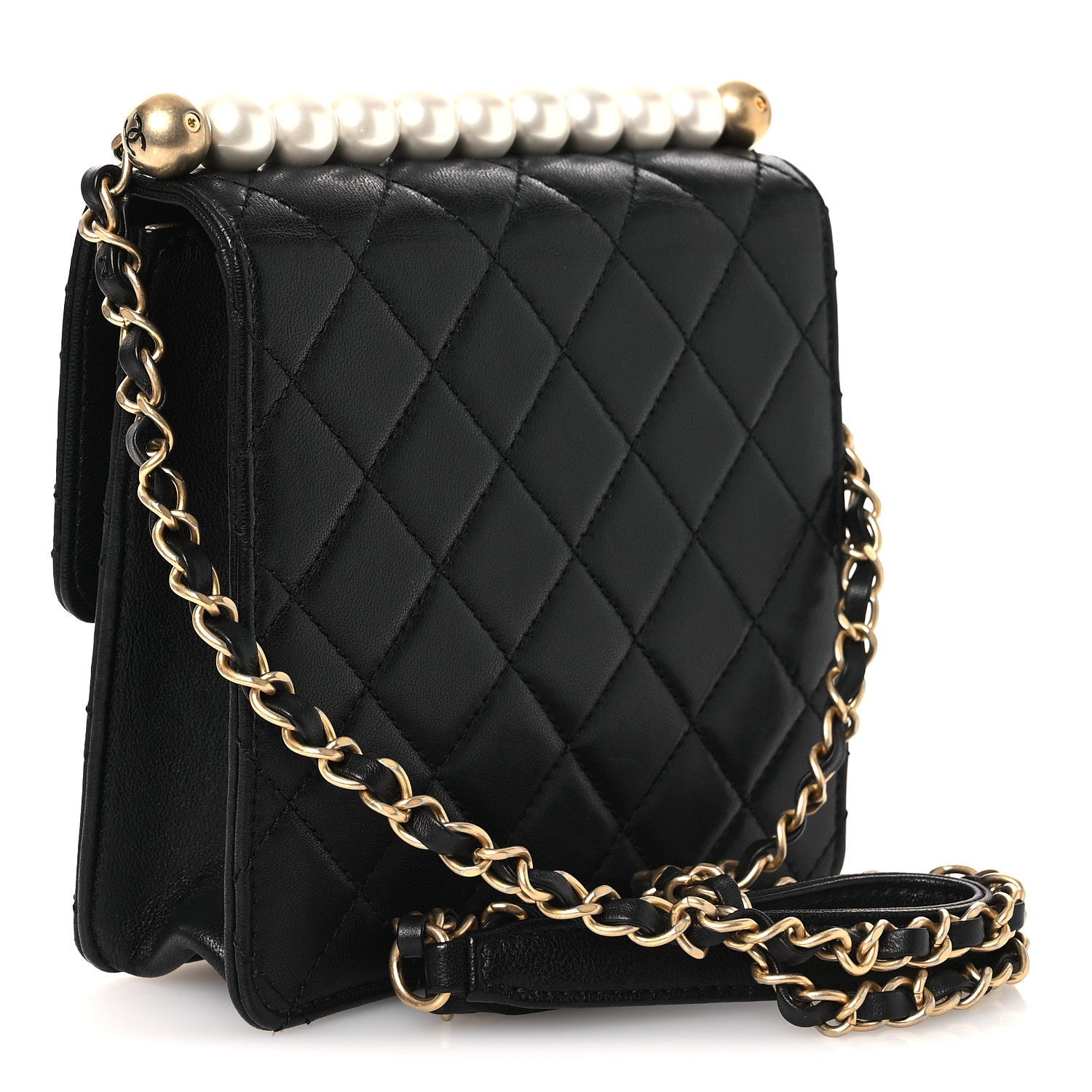 Chanel Goatskin Quilted Chic Pearls Flap Black