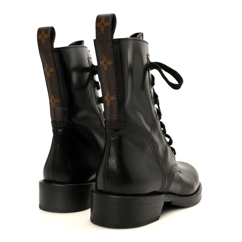 Louis Vuitton Calfskin Monogram Metropolis Flat Ranger Boots 37 Black