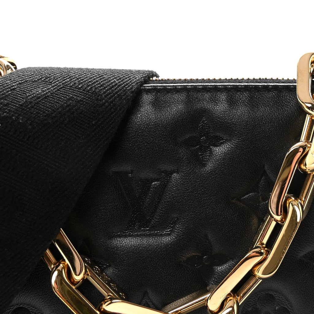 Louis Vuitton Lambskin Embossed Monogram Coussin PM Black