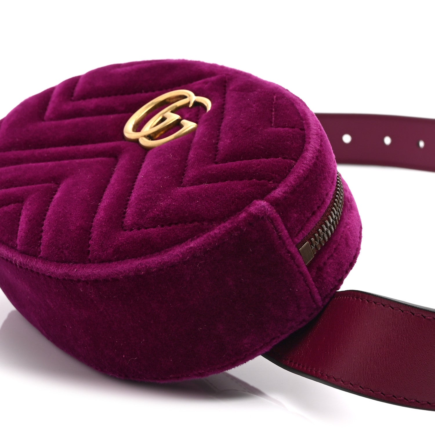 Gucci Velvet Matelasse GG Marmont Belt Bag 95 38 Fuchsia Violet Cyclamen