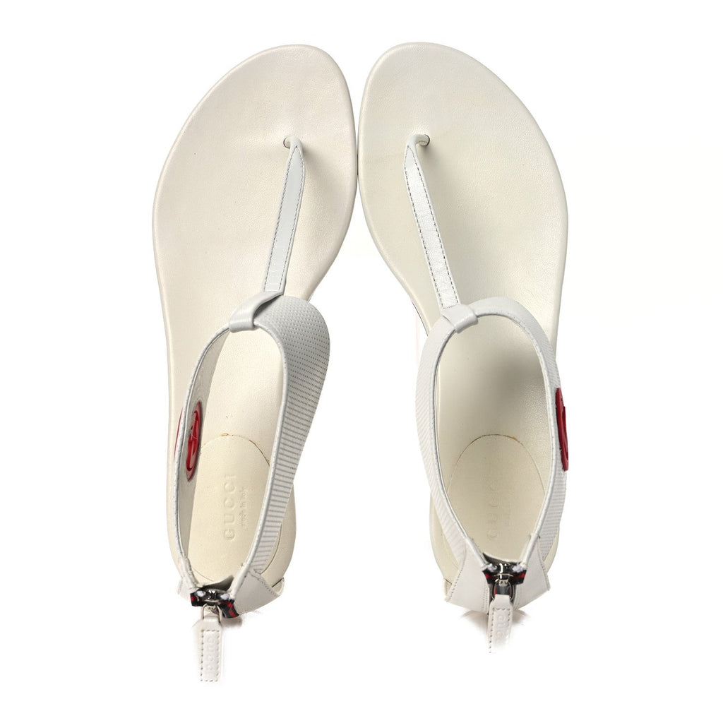 Gucci Calfskin GG Zip Thong Sandals 40.5 White