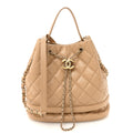 Chanel Caviar Quilted Large Rolled Up Bucket Drawstring Bag Beige