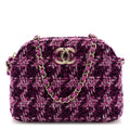 Chanel Tweed Quilted Mini Clutch With Chain Purple