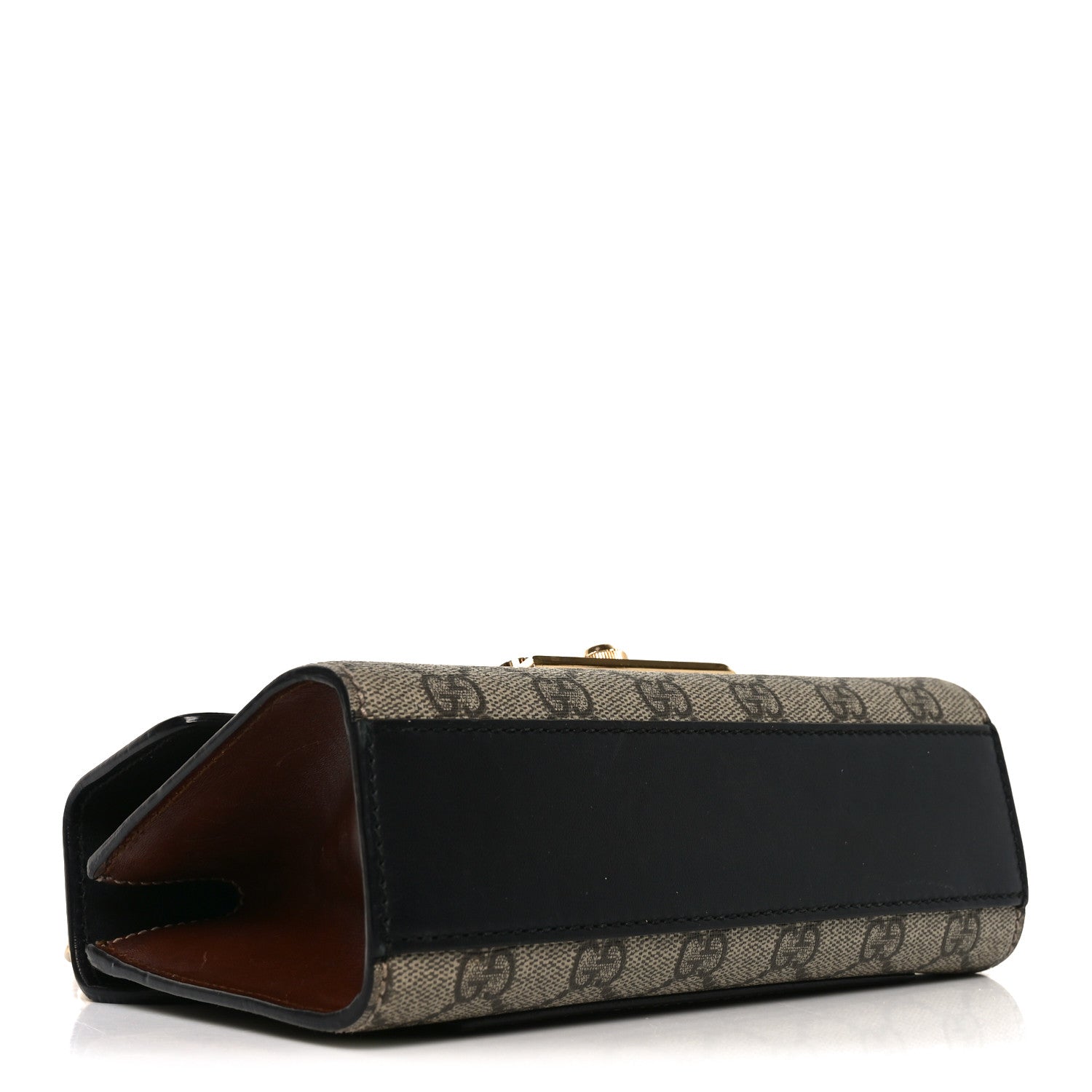 Gucci GG Supreme Monogram Calfskin Small Padlock Shoulder Bag Beige Black Cuir