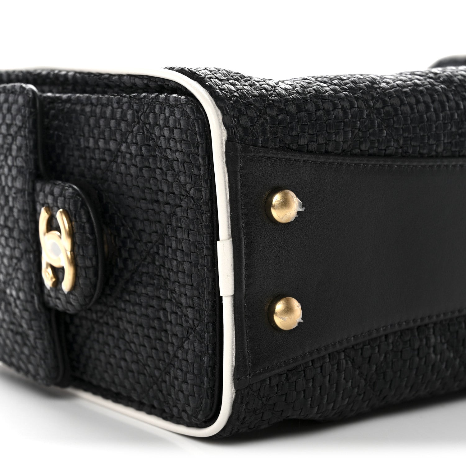 Chanel Braided Raffia Calfskin Quilted Mini Chanel 25 Handbag Black White