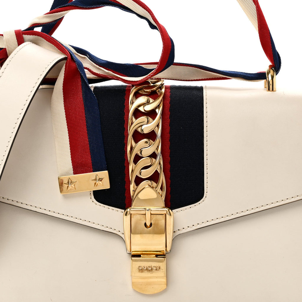Gucci Calfskin Small Sylvie Shoulder Bag Off White