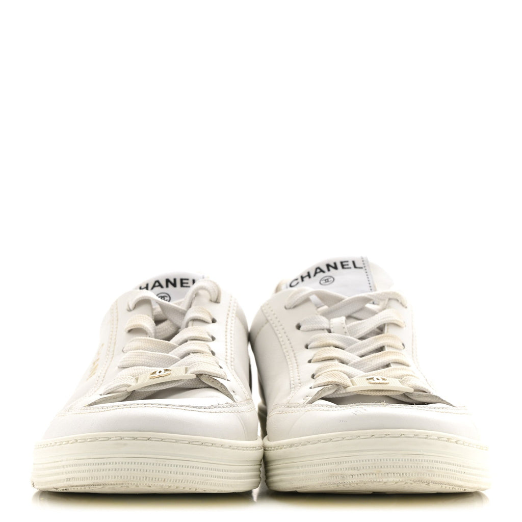 Calfskin Womens CC Logo Sneakers 38.5 White
