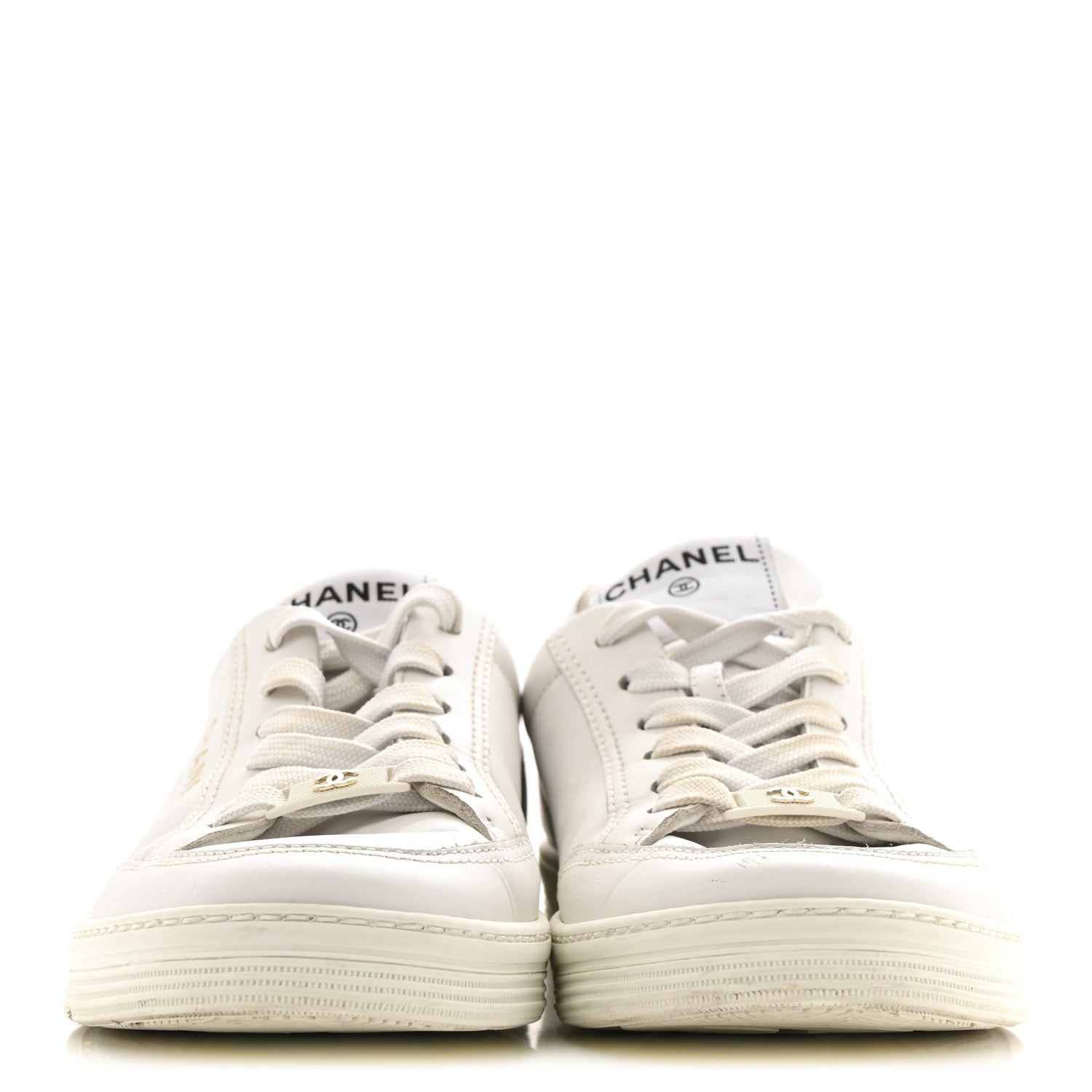 Calfskin Womens CC Logo Sneakers 38.5 White