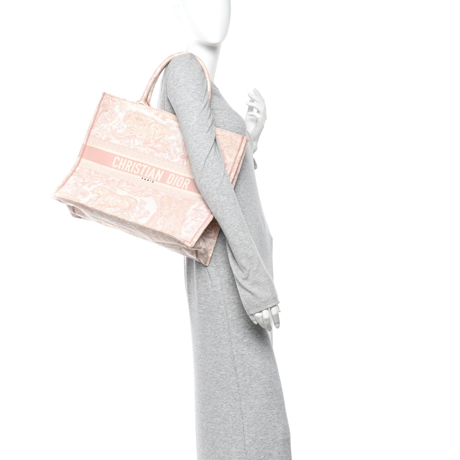Christian Dior Canvas Toile De Jouy Embroidered Large Book Tote Pink