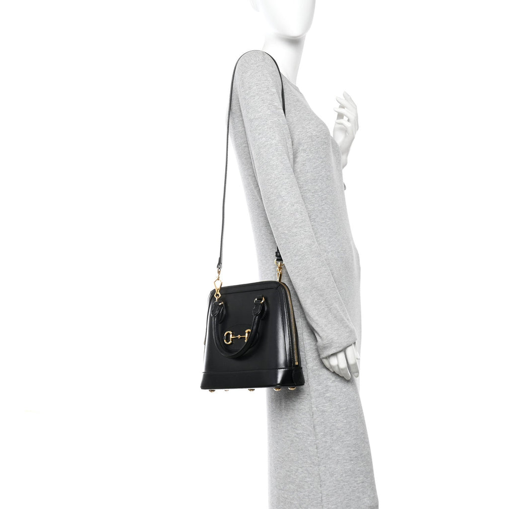 Gucci Boarded Plutone Calfskin Small Horsebit 1955 Top Handle Bag Black