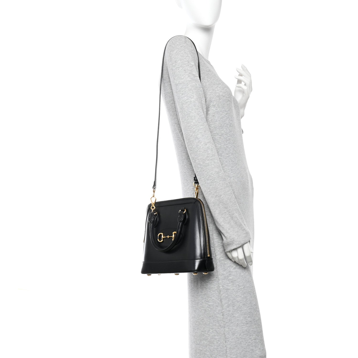 Gucci Boarded Plutone Calfskin Small Horsebit 1955 Top Handle Bag Black