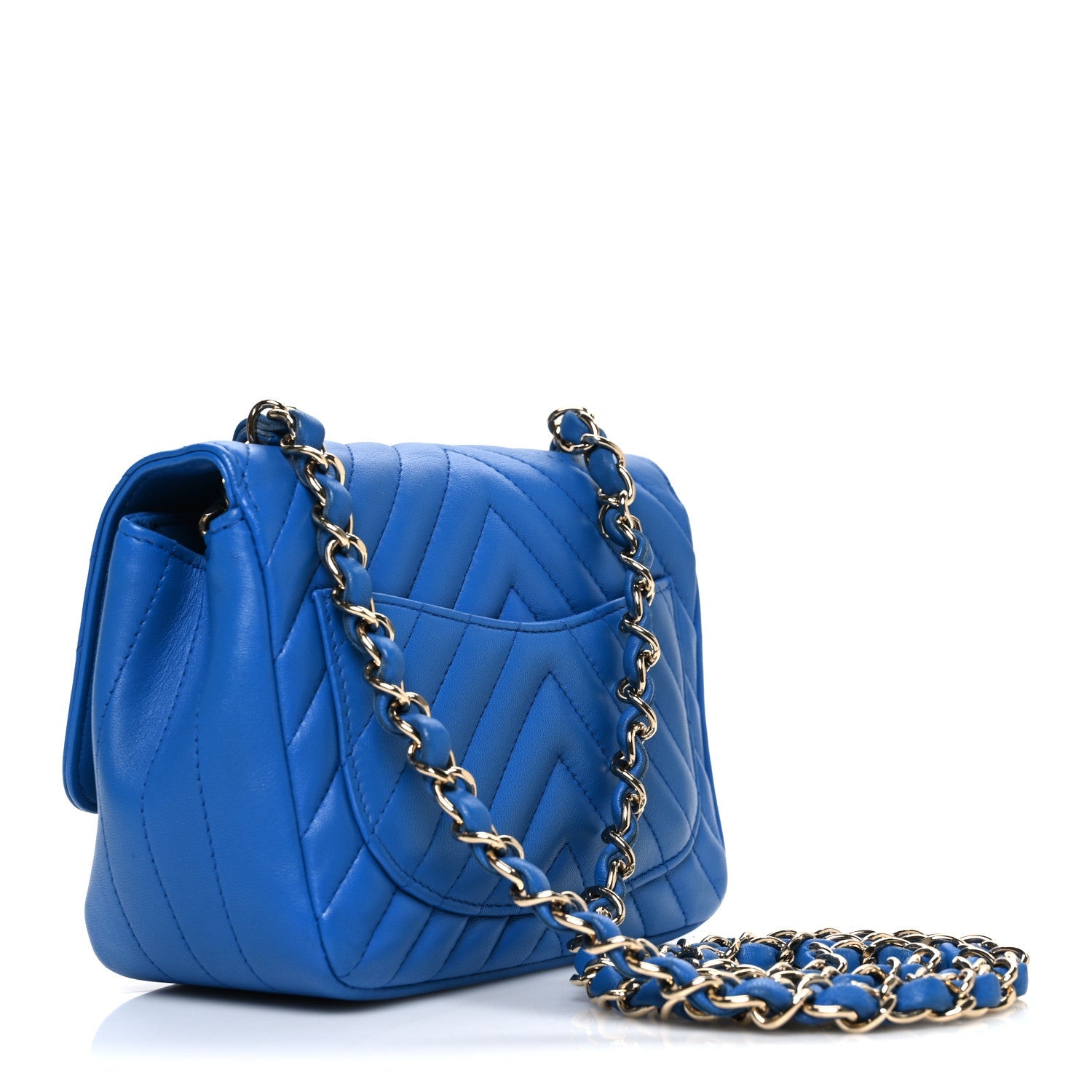 Chanel Lambskin Chevron Quilted Mini Square Flap Blue