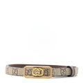Gucci GG Supreme Monogram Plutone Calfskin Interlocking G Buckle 15mm Belt 80 32 Beige Ebony New Acero