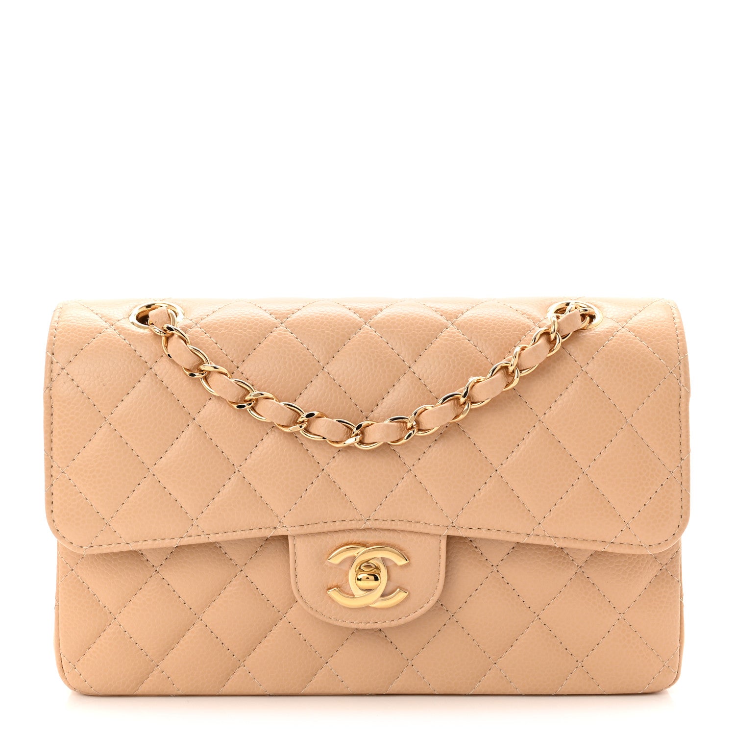 Chanel Caviar Quilted Small Double Flap Beige