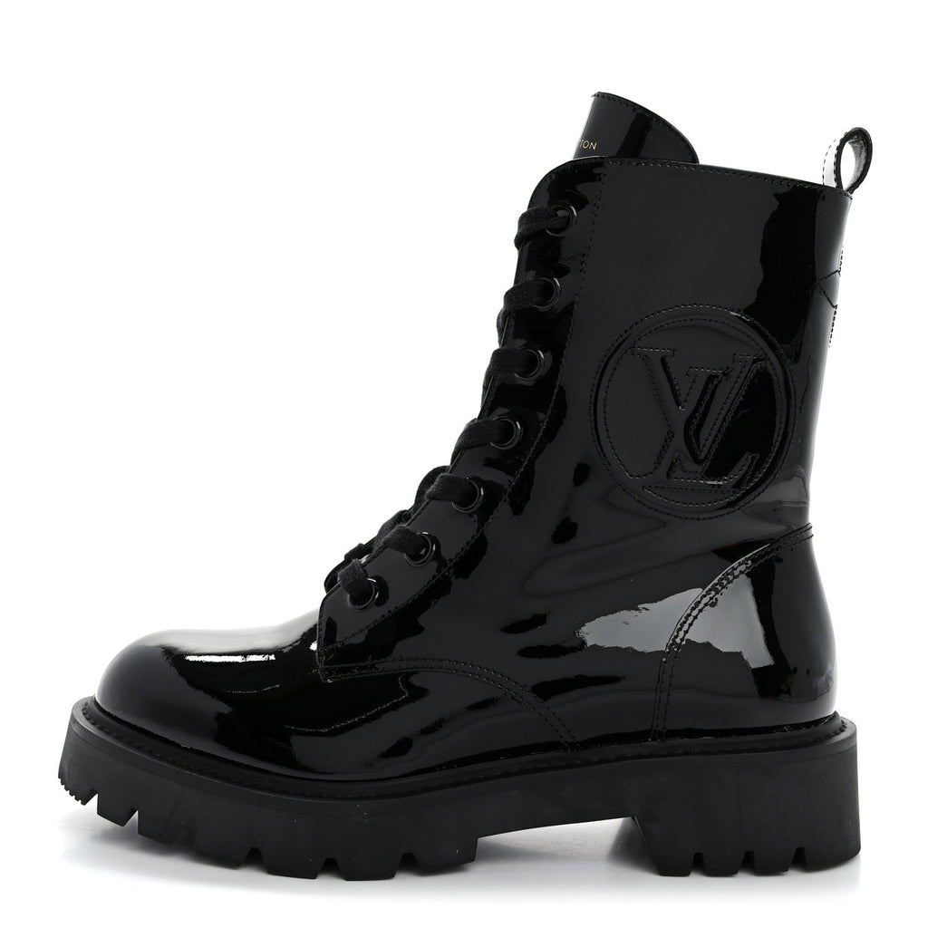 Louis Vuitton Patent Territory Flat Ranger Boots 38 Black