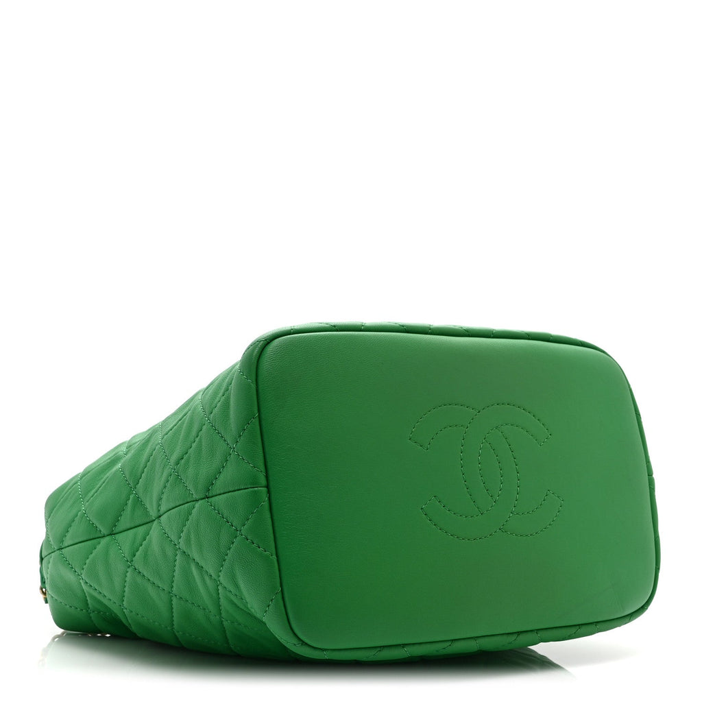 Chanel Lambskin Quilted Large Perfect Meeting Hobo Green
