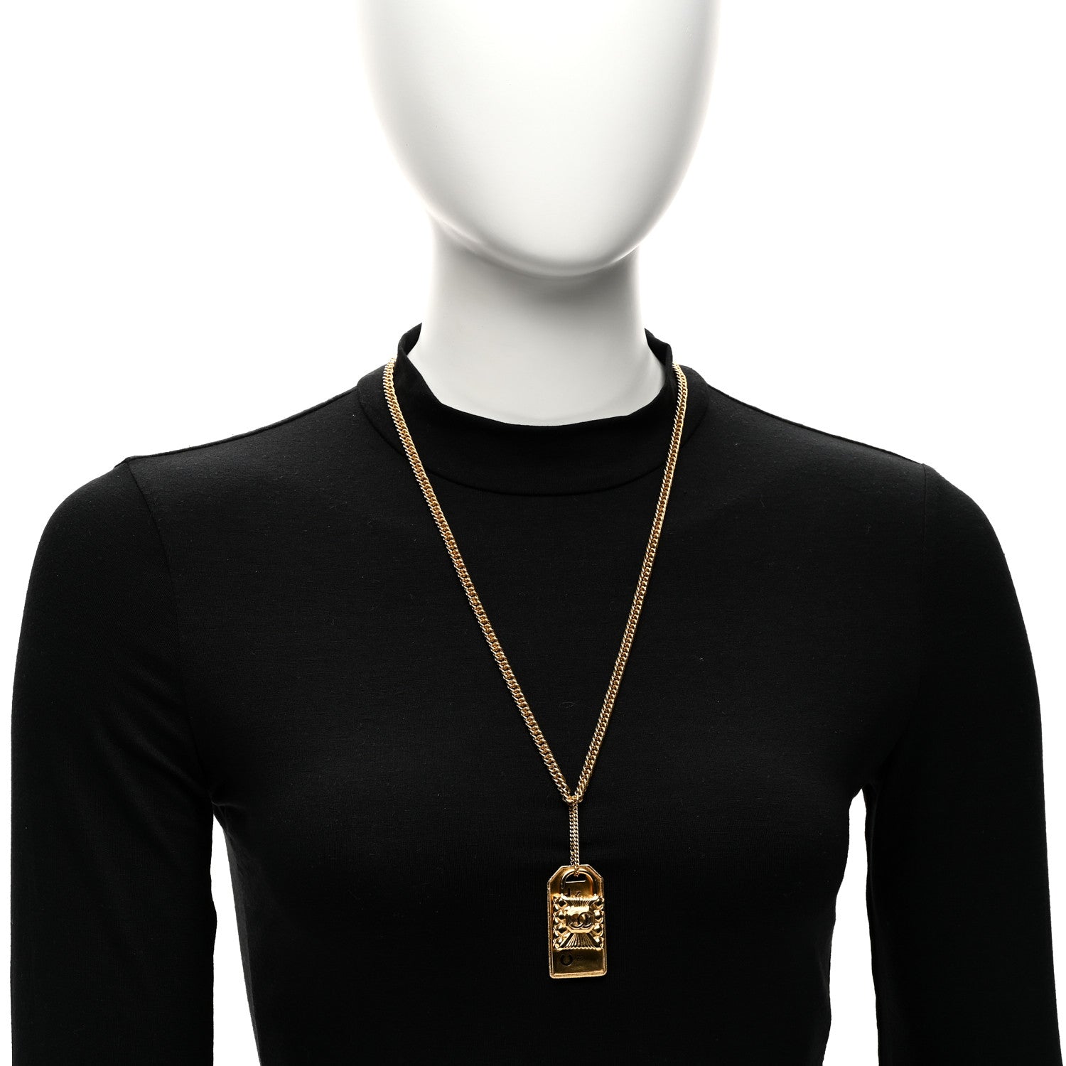 CC Padlock ID Dog Tag Charm Necklace Gold