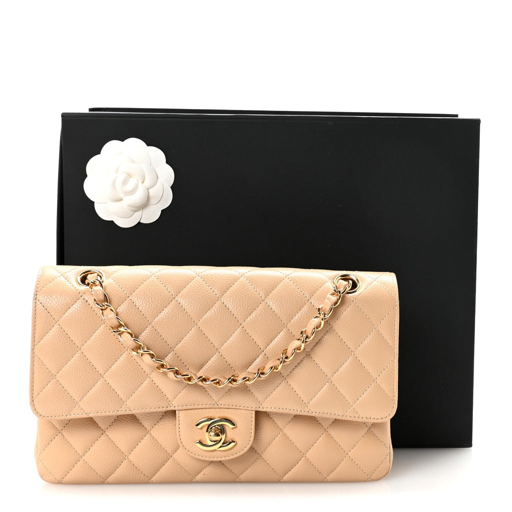 Chanel Caviar Quilted Medium Double Flap Beige