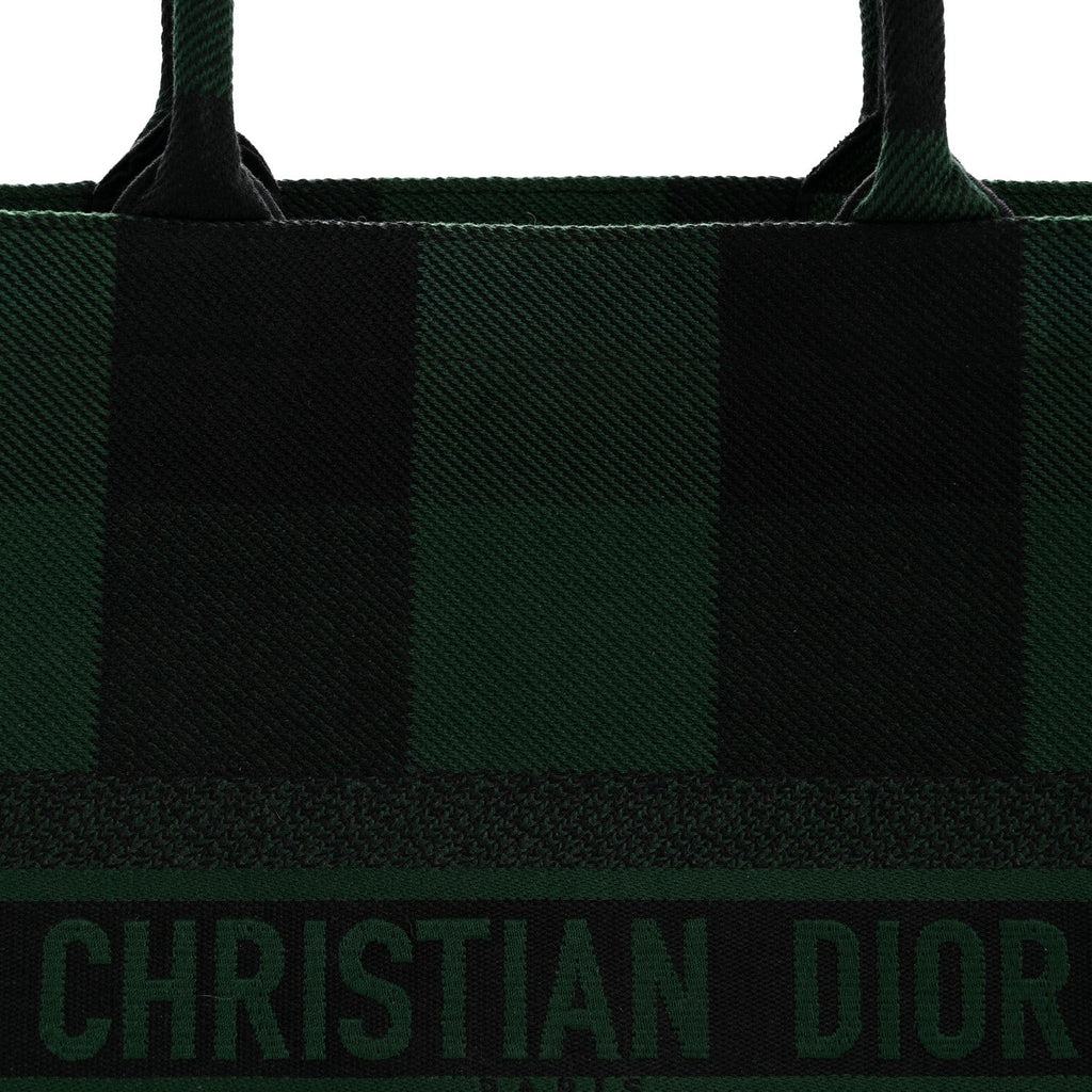 Christian Dior Canvas Embroidered Checkered Book Tote Black Green