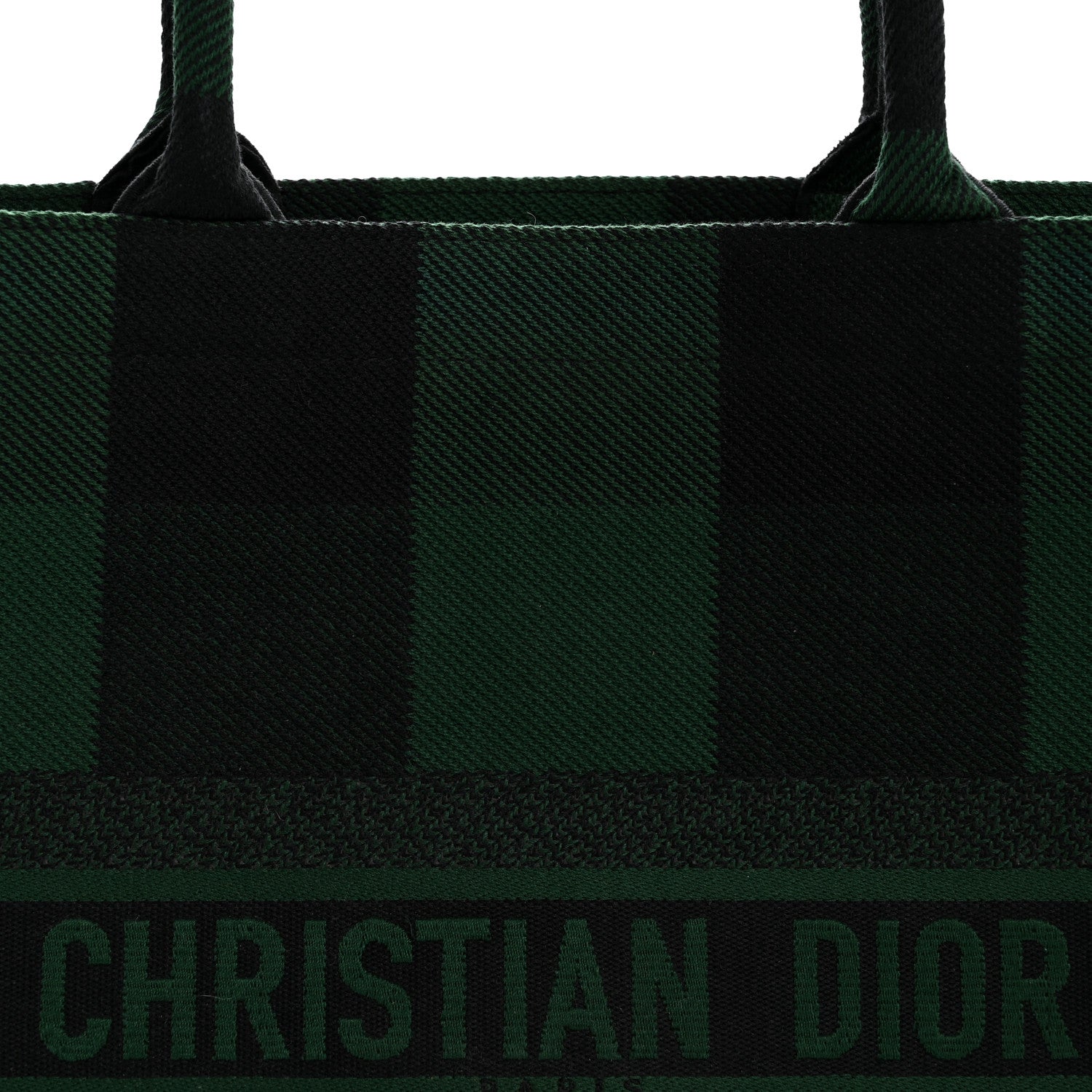 Christian Dior Canvas Embroidered Checkered Book Tote Black Green