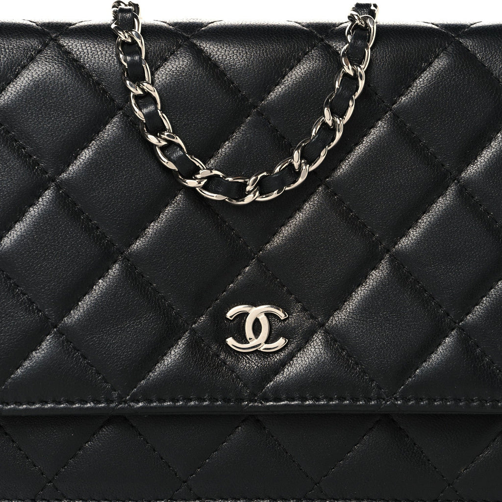 Chanel Lambskin Quilted Wallet On Chain WOC Black