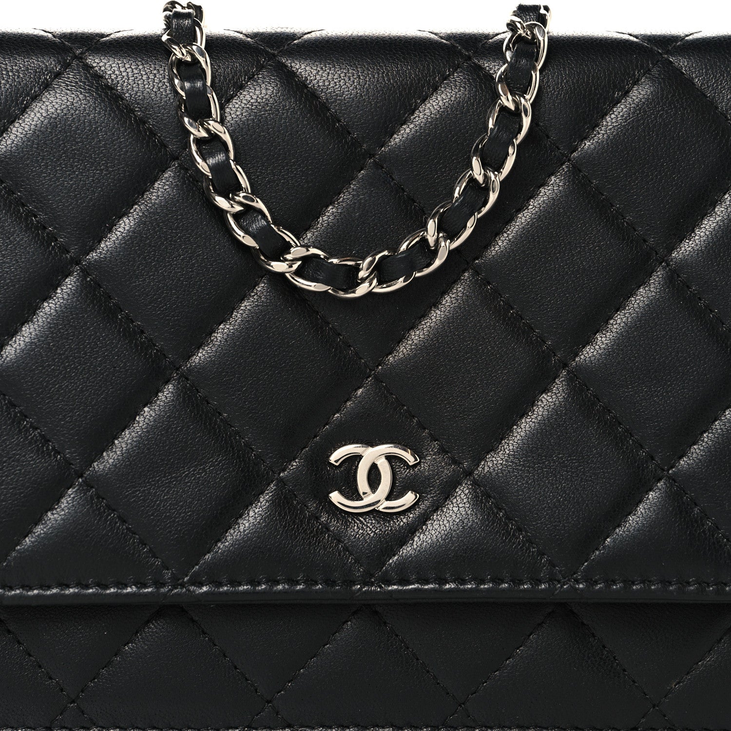 Chanel Lambskin Quilted Wallet On Chain WOC Black