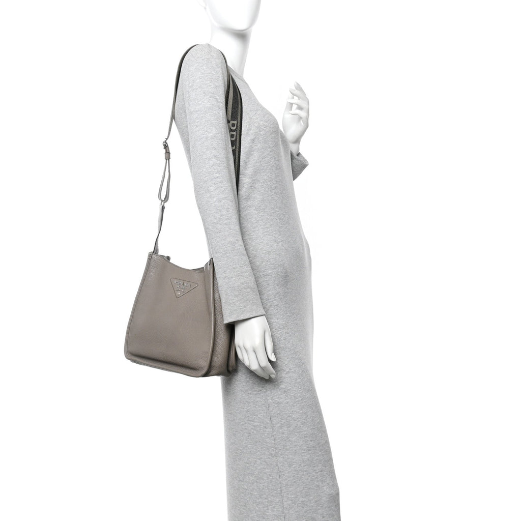 Prada Vitello Daino Soft Hobo Messenger Bag Argilla