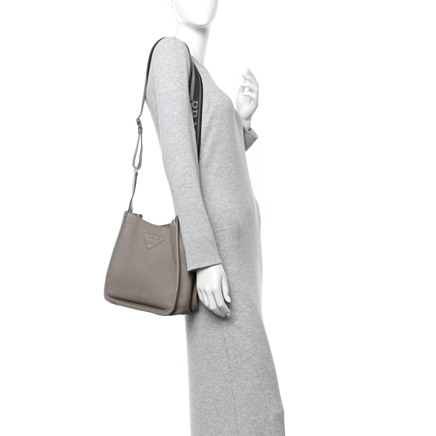 Prada Vitello Daino Soft Hobo Messenger Bag Argilla