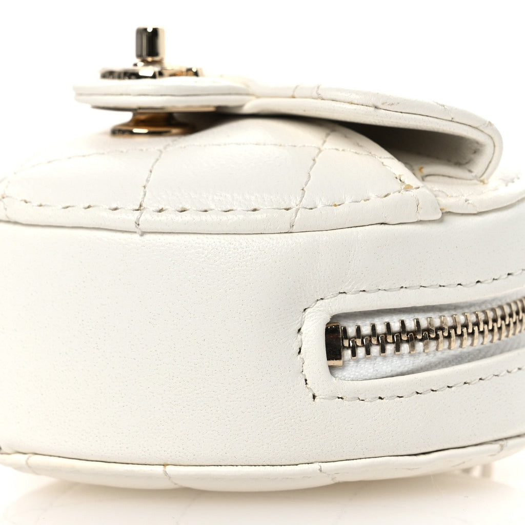 Chanel Lambskin Quilted CC In Love Heart Coin Purse With Chain White