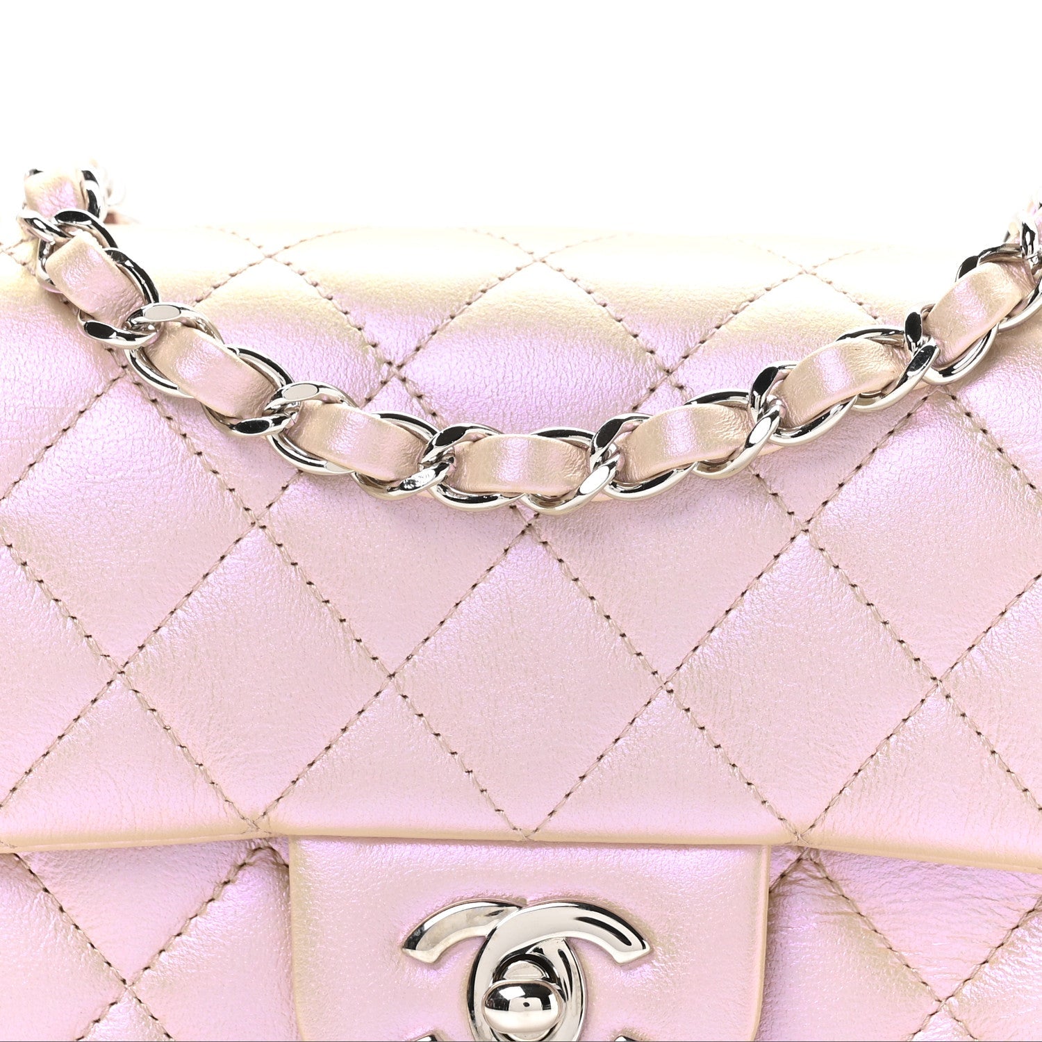 Chanel Iridescent Calfskin Quilted Mini Rectangular Flap Pink