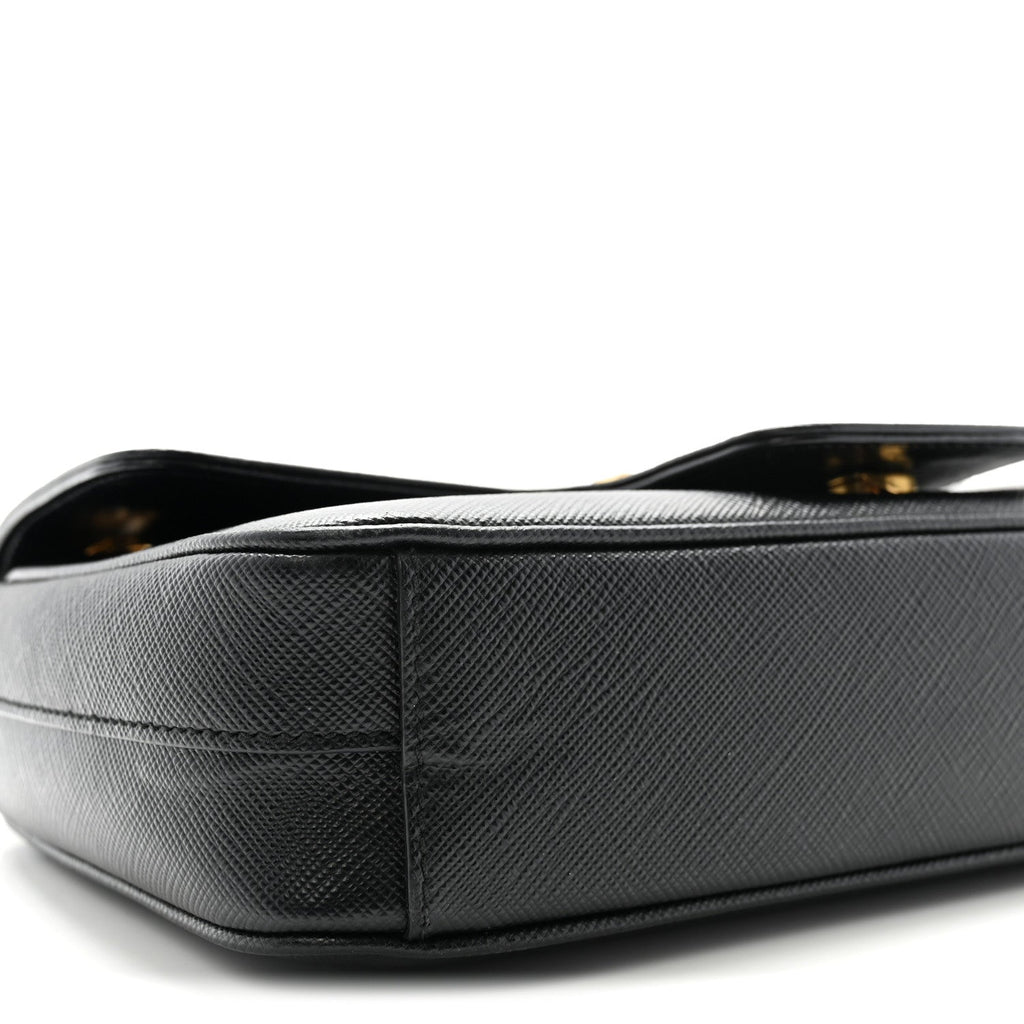 Prada Saffiano Flap Shoulder Bag Black