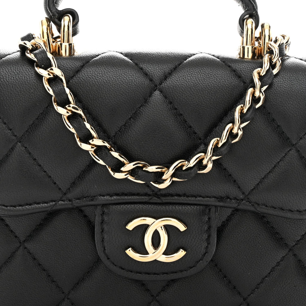 Chanel Lambskin Quilted Top Handle Flap Coin Purse With Chain Black