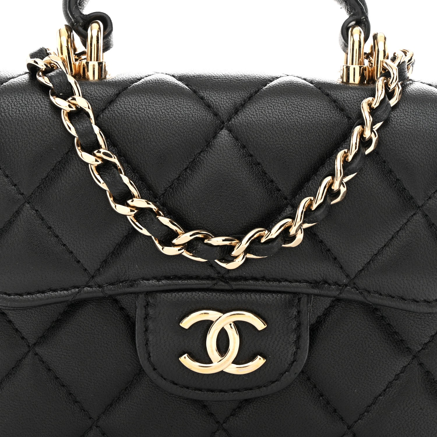 Chanel Lambskin Quilted Top Handle Flap Coin Purse With Chain Black