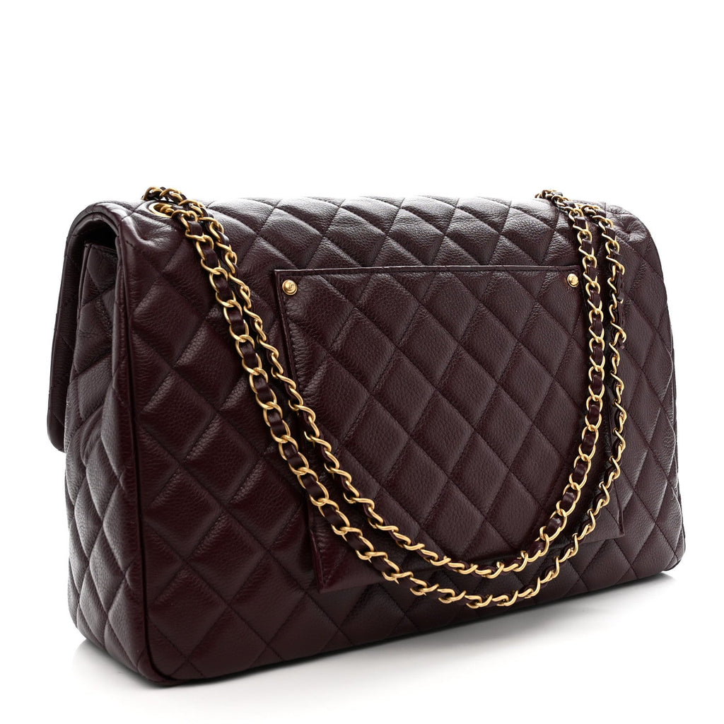 Chanel Grained Calfskin Quilted XXL Travel Flap Bag Burgundy
