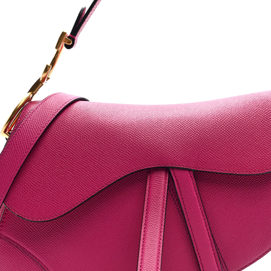Christian Dior Grained Calfskin Saddle Bag With Strap Fuchsia