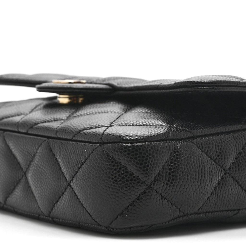 Caviar Quilted Flap Phone Holder With Chain Black