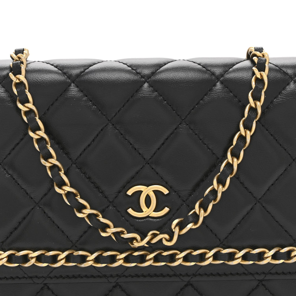 Chanel Lambskin Quilted Chain Around Wallet On Chain WOC Black