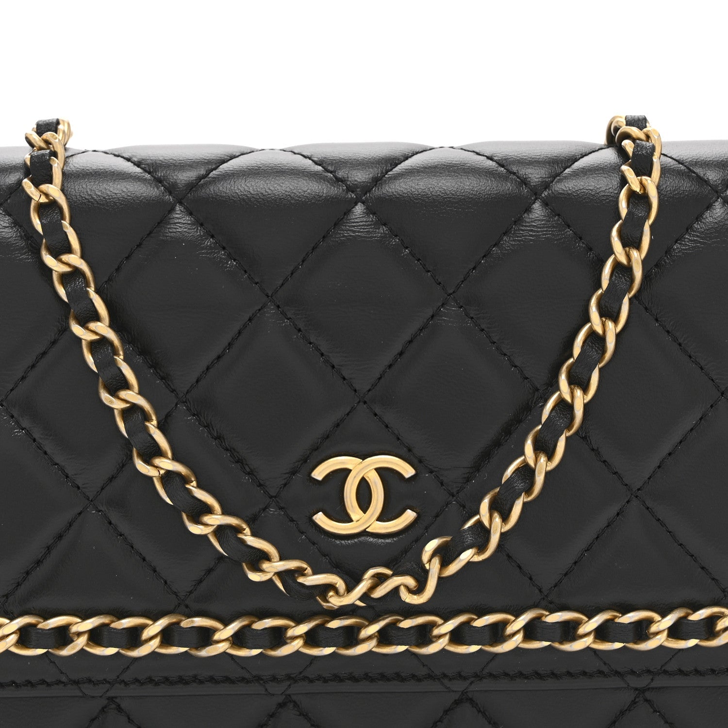 Chanel Lambskin Quilted Chain Around Wallet On Chain WOC Black