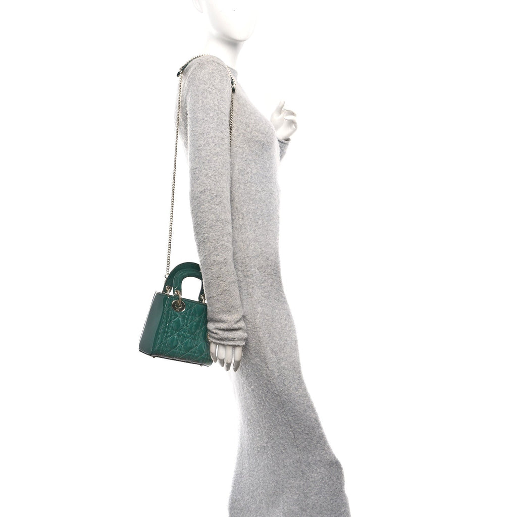 Christian Dior Patent Cannage Mini Lady Dior Pine Green
