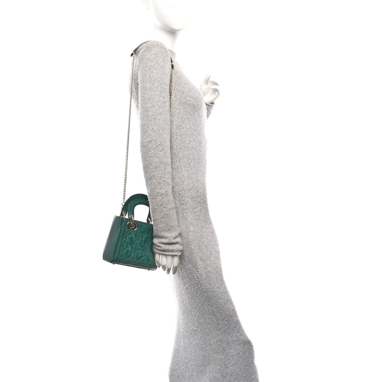 Christian Dior Patent Cannage Mini Lady Dior Pine Green